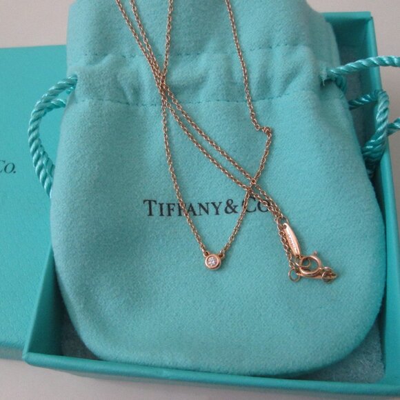 Tiffany & Co 18K Rose Gold .03ct Elsa Peretti Diamond by the Yard Necklace - Picture 1 of 6